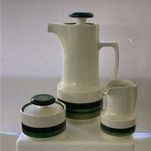 Vintage Noritake Picnic 8755 Japan White and Green Coffee 3 piece Set, “Sample”